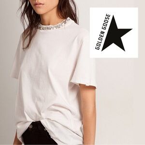 NWT - Women’s Golden Goose - White Short Sleeve Tee w/Crystals - Size XS